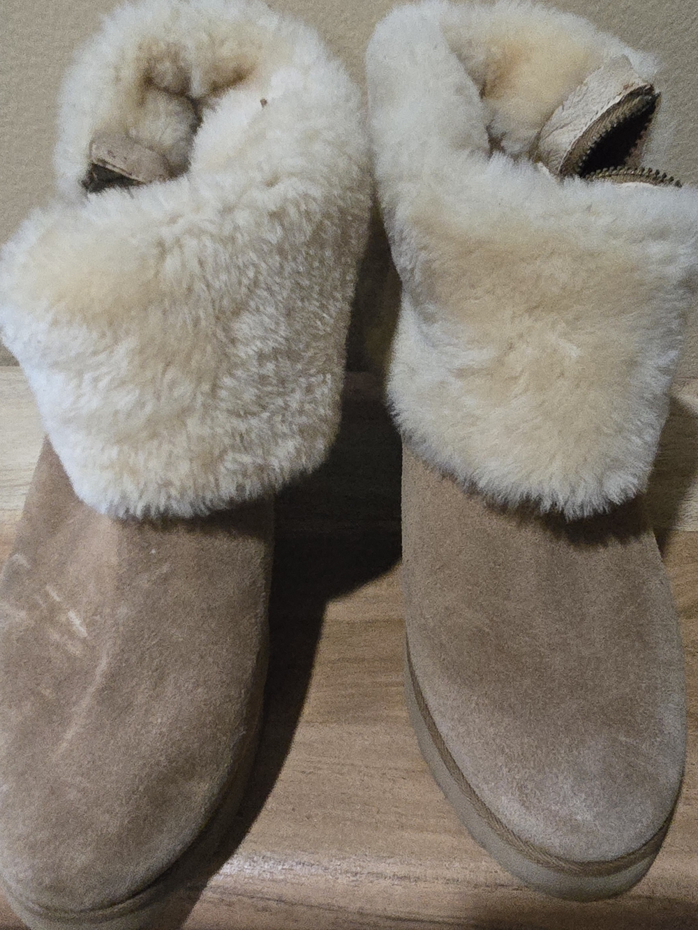Koolaburra Suede Shearling Cuff Slip-On Boots - Tan and Cream